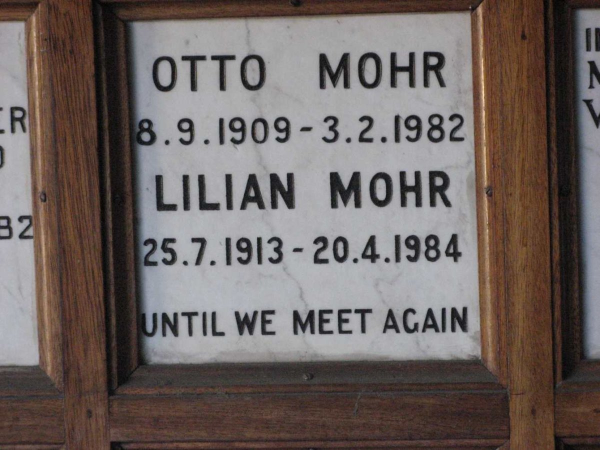 MOHR Otto 1909-1982 &amp; Lilian 1913-1984
