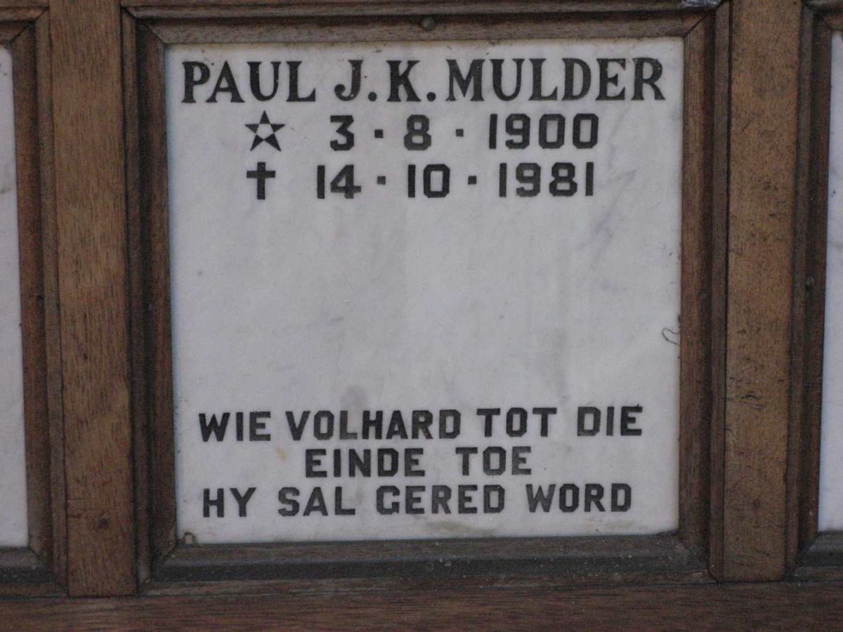 MULDER Paul J.K. 1900-1981