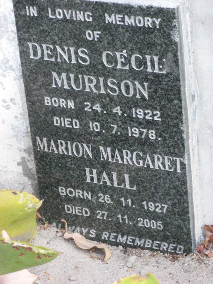 MURISON Denis Cecil 1922-1978 &amp; Marion Margaret HALL 1927-2005