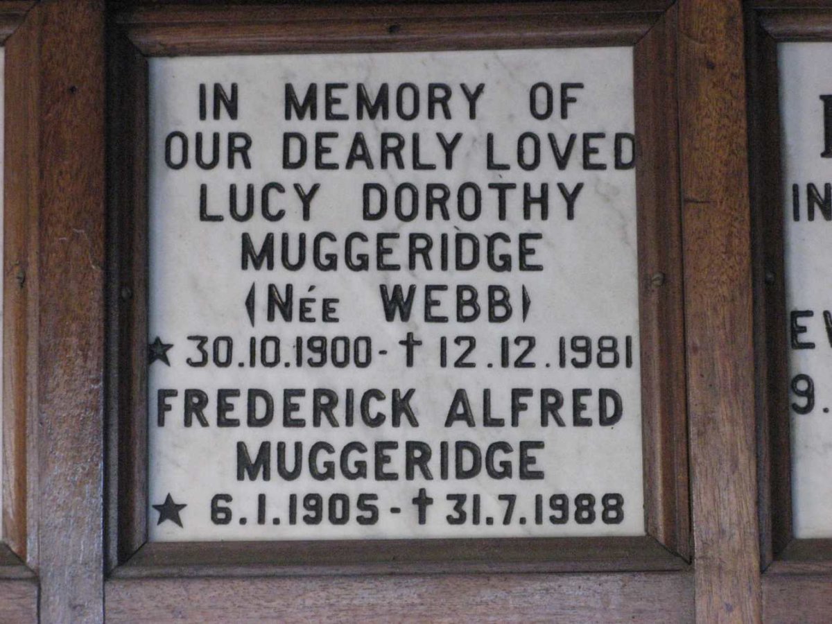 MUGGERIDGE Frederick Alfred 1905-1988 &amp; Lucy Dorothy WEBB 1900-1981