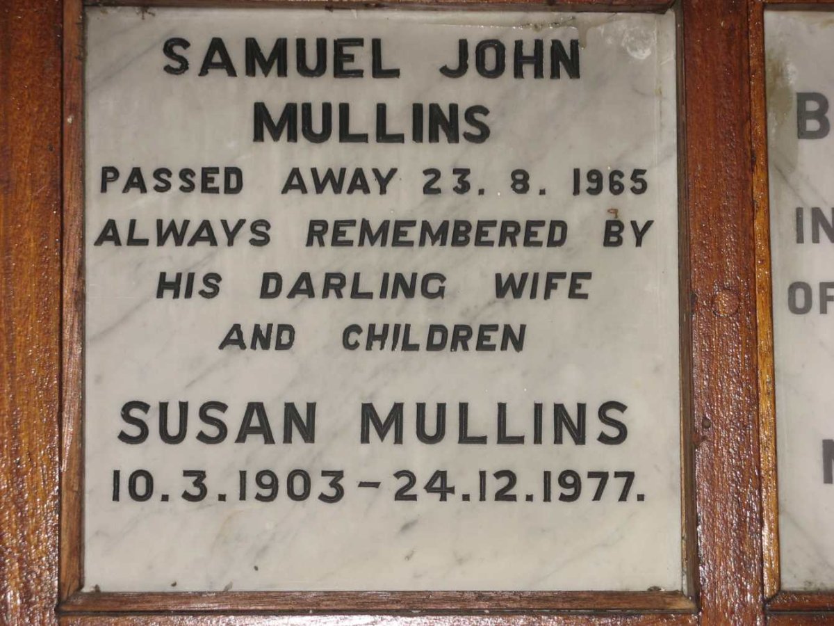 MULLINS Samuel John -1965 &amp; Susan 1903-1977