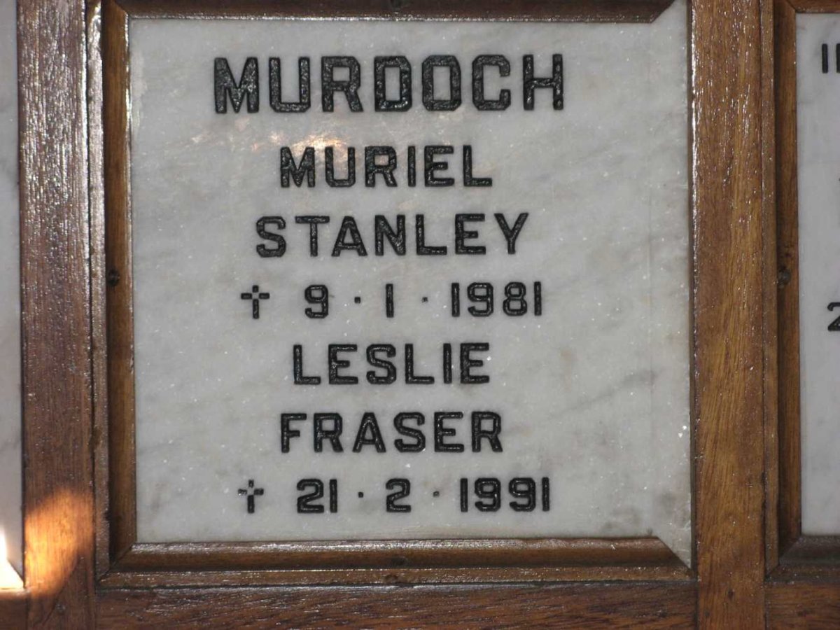 MURDOCH Leslie Fraser -1991 &amp; Muriel Stanley -1981
