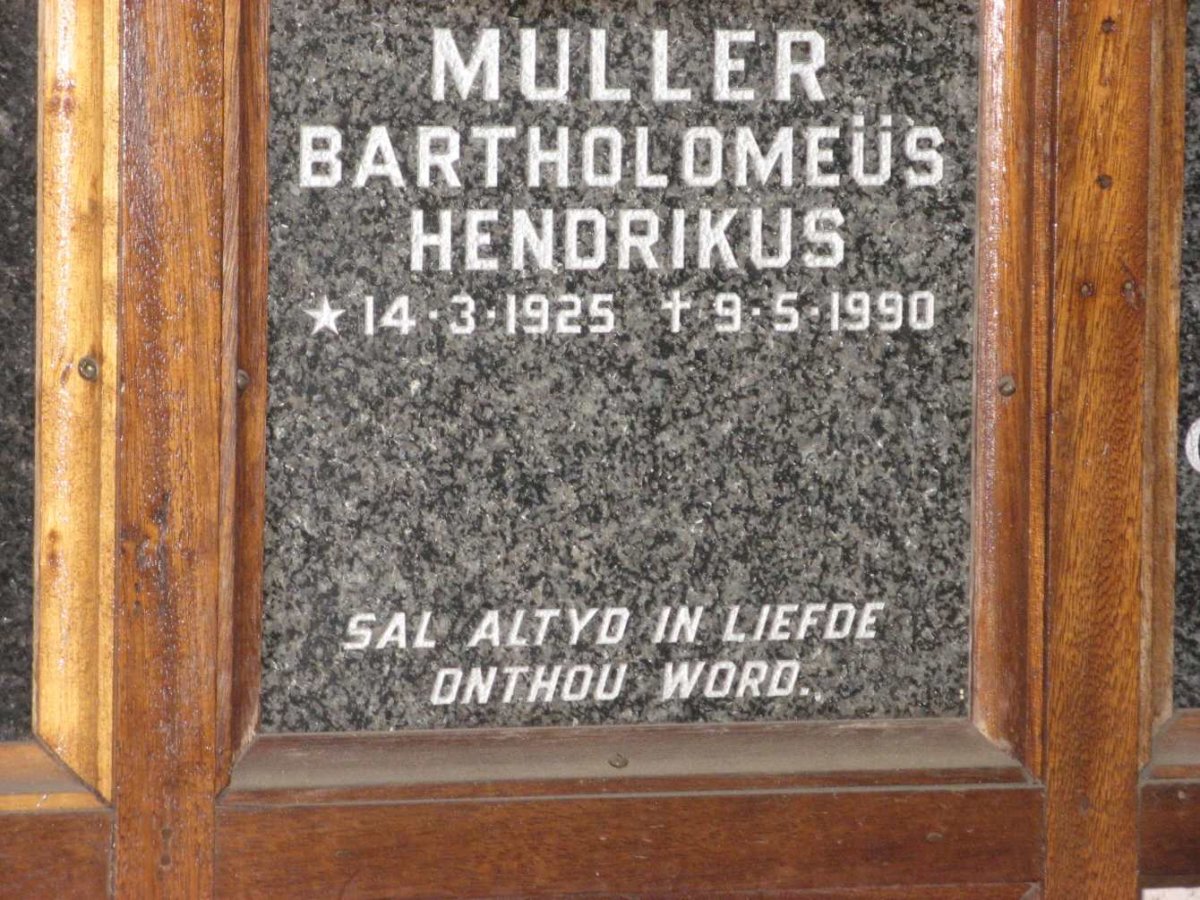 MULLER Bartholomeüs Hendrikus 1925-1990