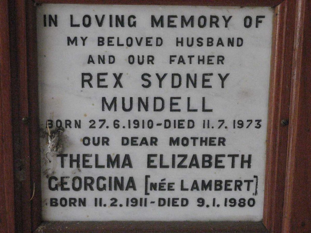 MUNDELL Rex Sydney 1910-1973 &amp; Thelma Elizabeth Georgina LAMBERT 1911-1980