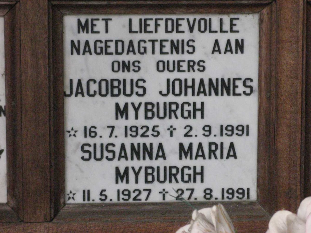 MYBURGH Jacobus Johannes 1925-1991 &amp; Susanna Maria 1927-1991