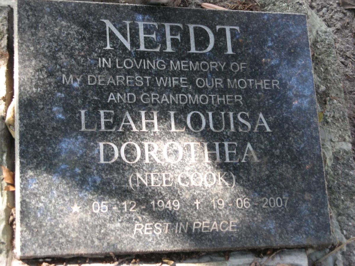 NEFDT Leah Louisa Dorothea nee COOK 1949-2007