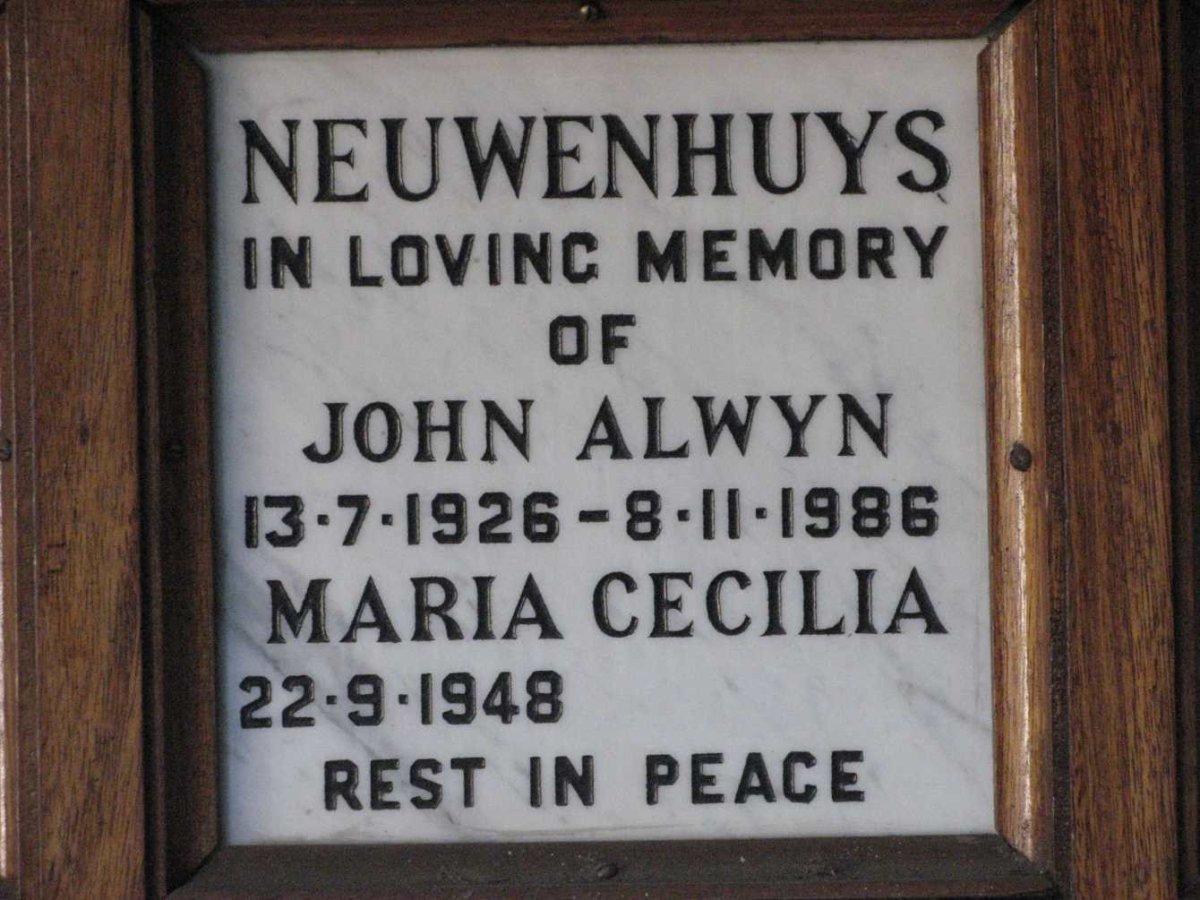 NEUWENHUYS John Alwyn 1926-1986 :: NEUWENHUYS Maria Cecilia 1948-
