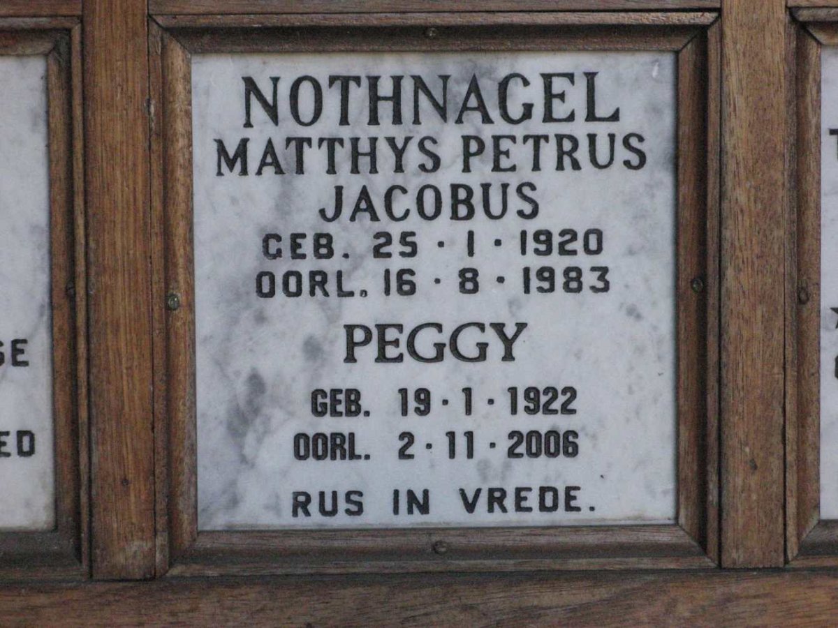NOTHNAGEL Matthys Petrus Jacobus 1920-1983 &amp; Peggy 1922-2006