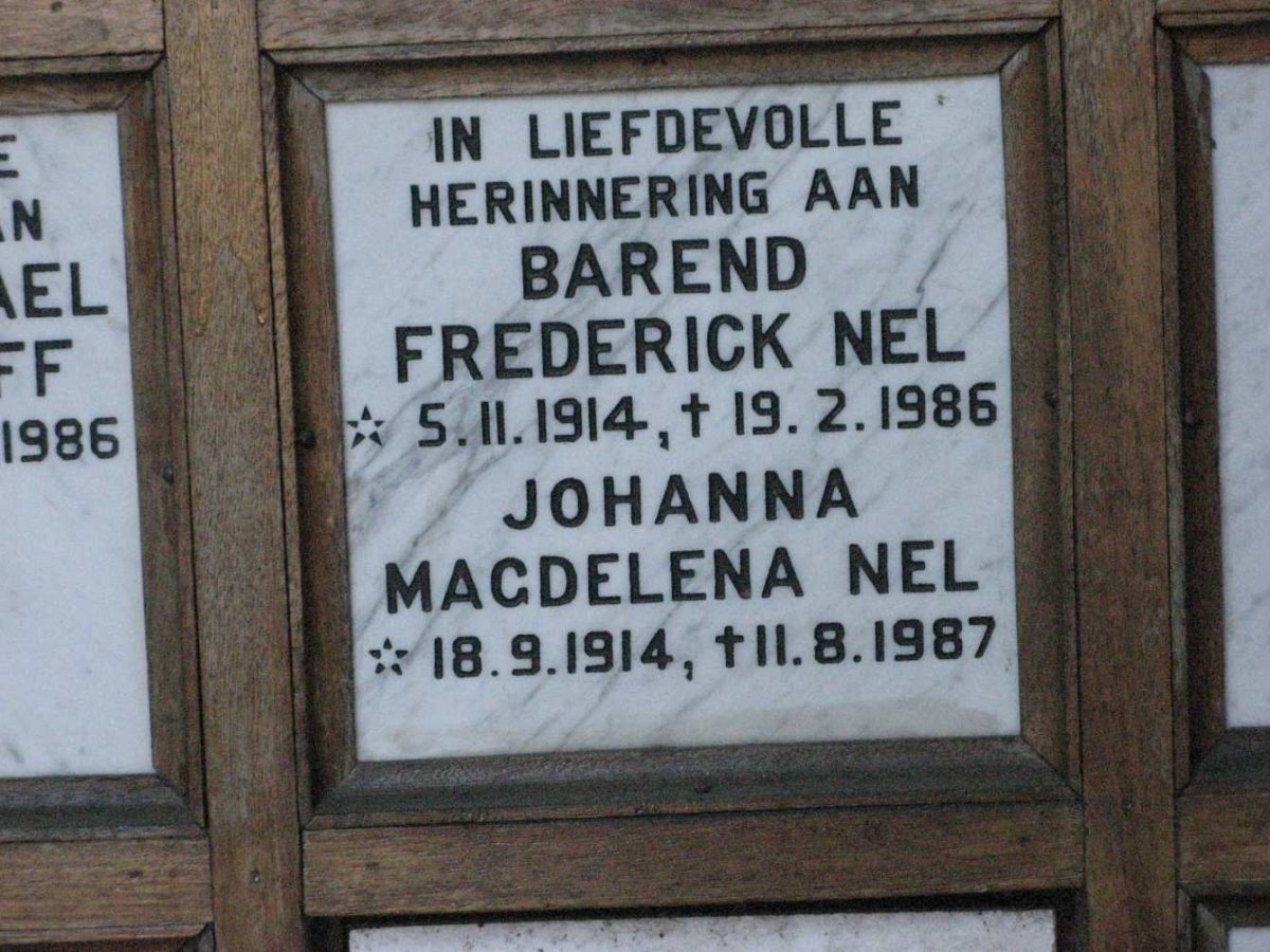 NEL Barend Frederick 1914-1986 &amp; Johanna Magdelena 1914-1987