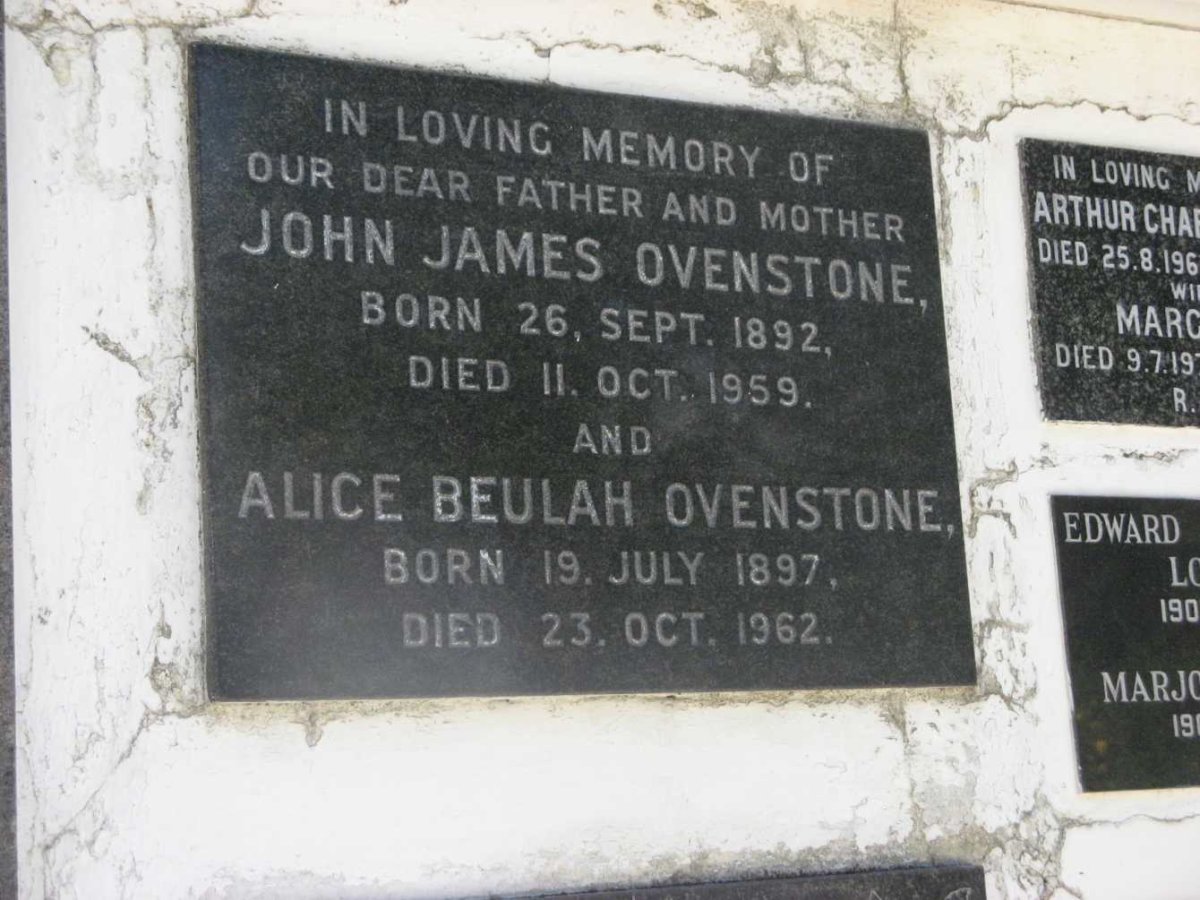 OVENSTONE John James 1892-1959 &amp; Alice Beulah 1897-1962