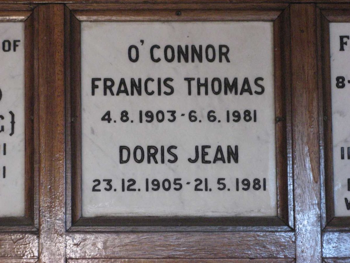 O'CONNOR Francis Thomas 1903-1981 &amp; Doris Jean 1905-1981