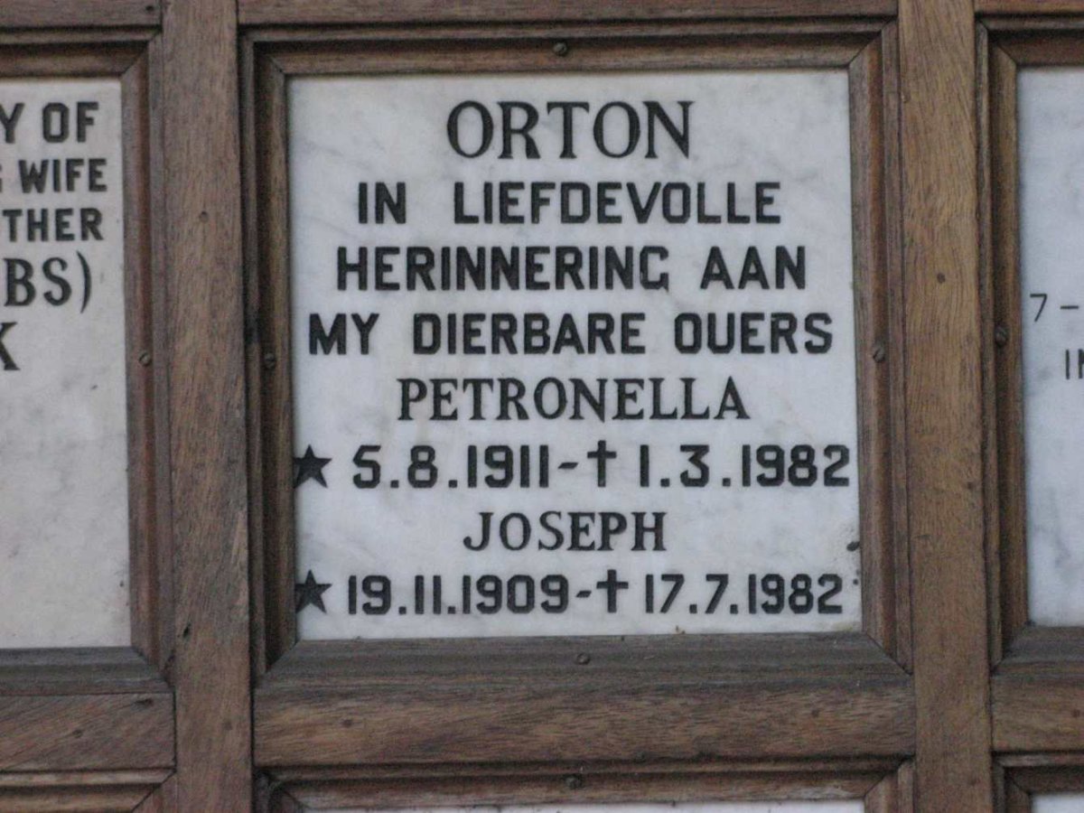 ORTON Joseph 1909-1982 &amp; Petronella 1911-1982