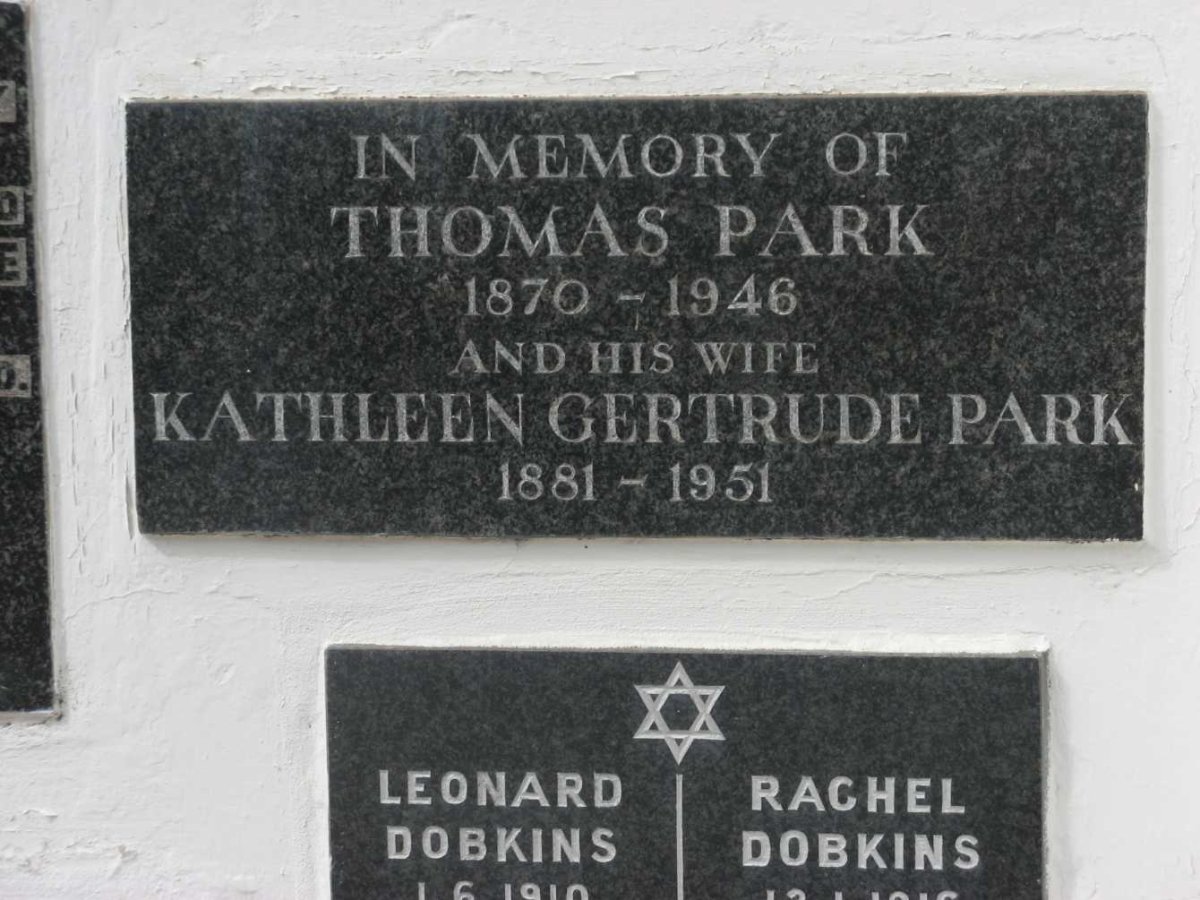 PARK Thomas 1870-1946 &amp; Kathleen Gertrude 1881-1951