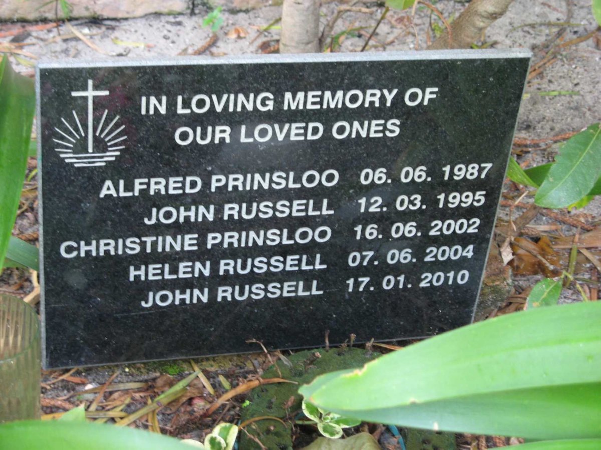 PRINSLOO Alfred -1987 :: RUSSELL John -1995 :: PRINSLOO Christine -2002 :: RUSSELL Helen -2004 :: RUSSELL John -2010