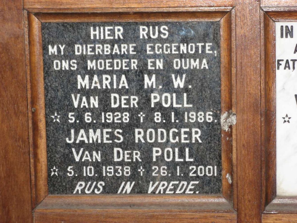POLL James Rodger, van der 1938-2001 &amp; Maria M.W. 1928-1986