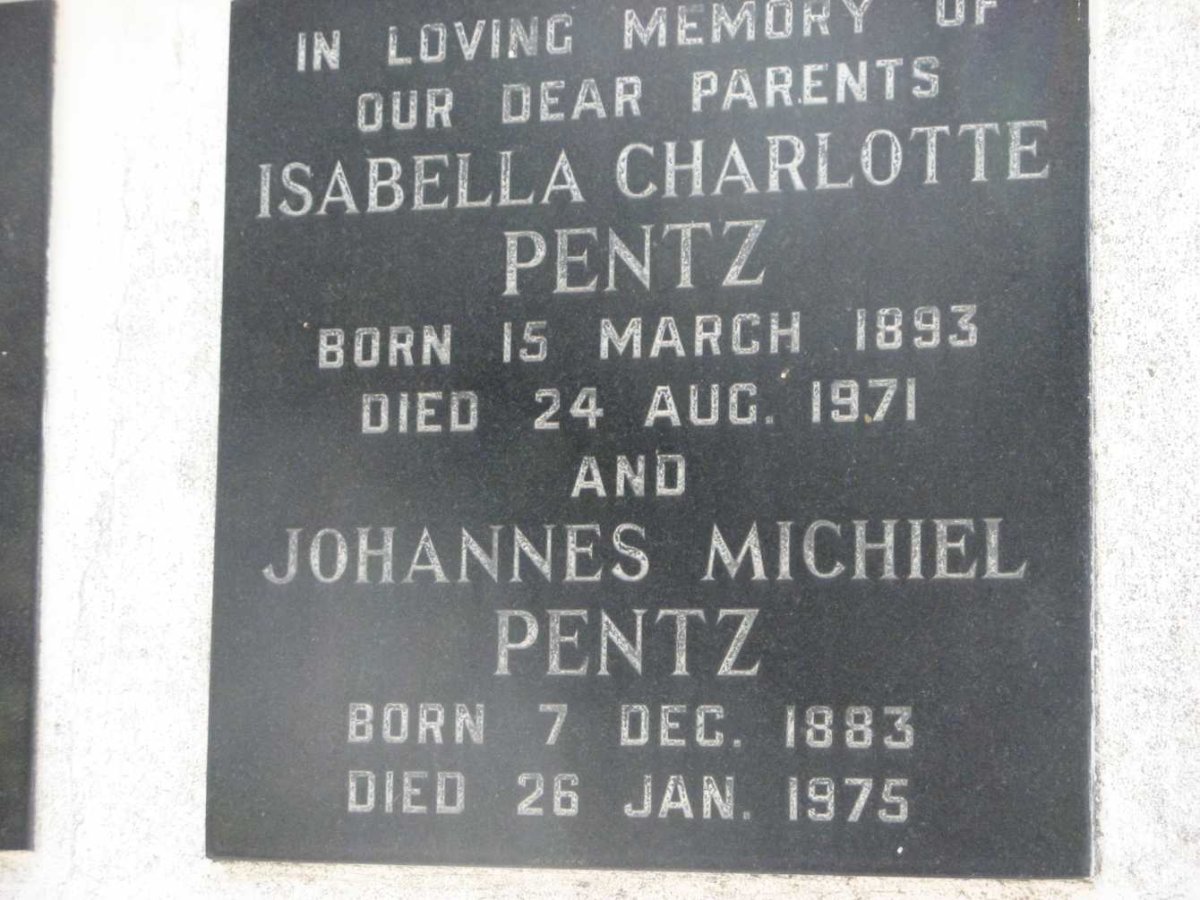 PENTZ Johannes Michiel 1883-1975 &amp; Isabella Charlotte 1893-1971