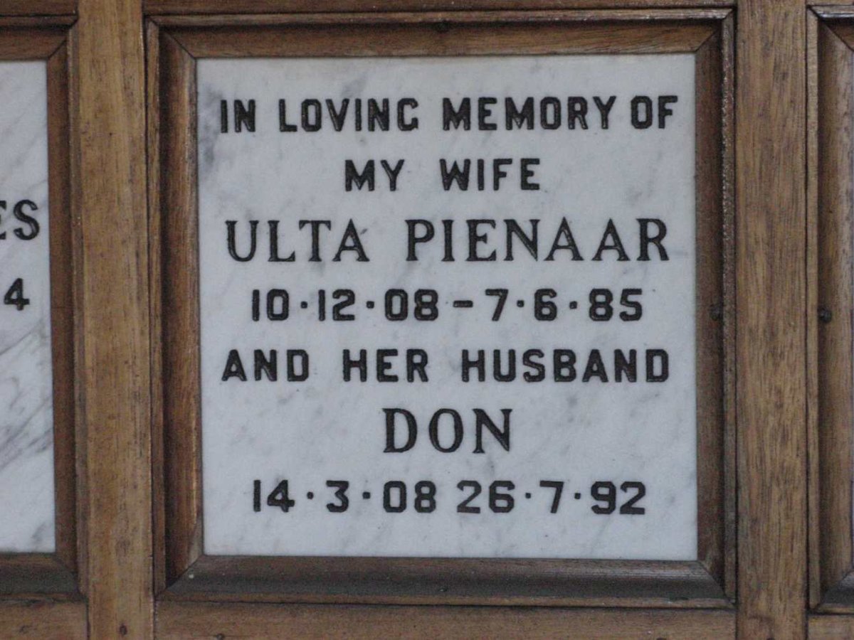 PIENAAR Don 1908-1992 &amp; Ulta 1908-1985