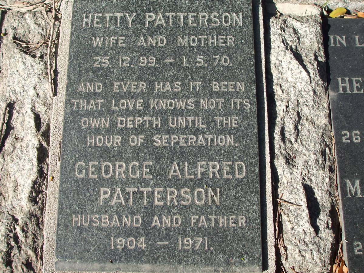 PATTERSON George Alfred 1904-1971 &amp; Hetty 1899-1970