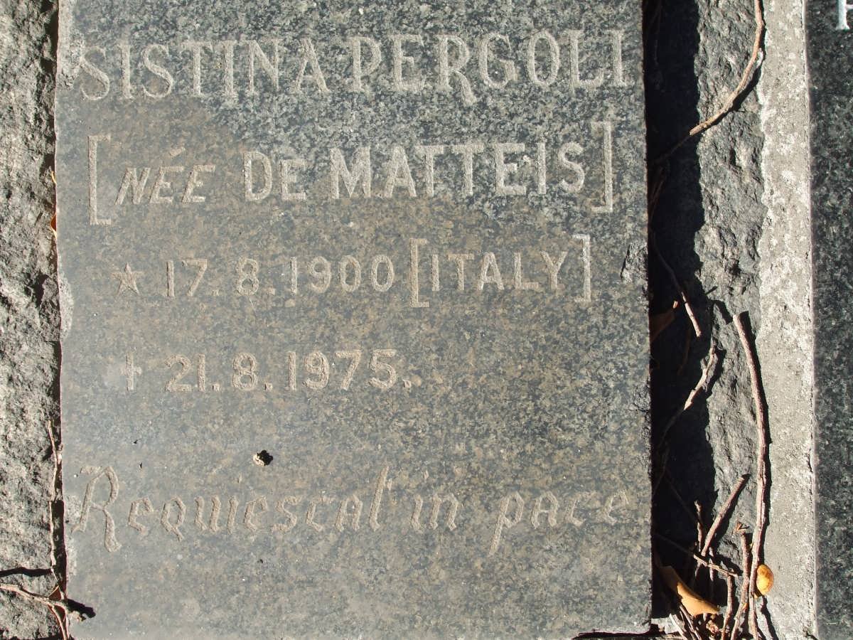 PERGOLI Sistina nee DE MATTEIS 1900-1975