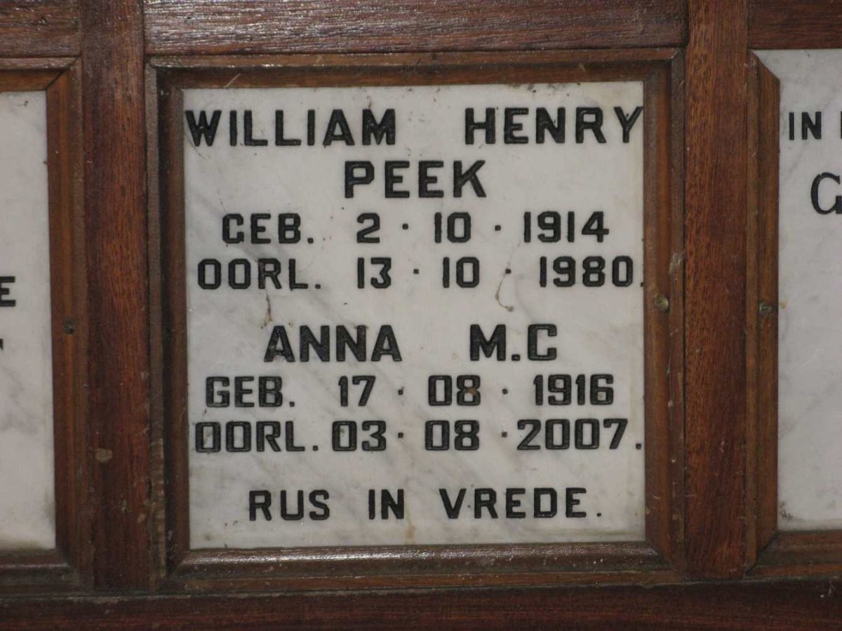 PEEK William Henry 1914-1980 &amp; Anna M.C. 1916-2007