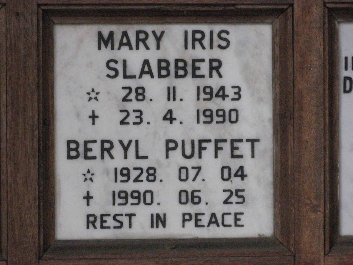 PUFFET Beryl 1928-1990 :: SLABBER Mary Iris 1943-1990