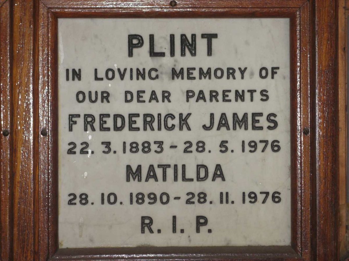 PLINT Frederick James 1883-1976 &amp; Matilda 1890-1976