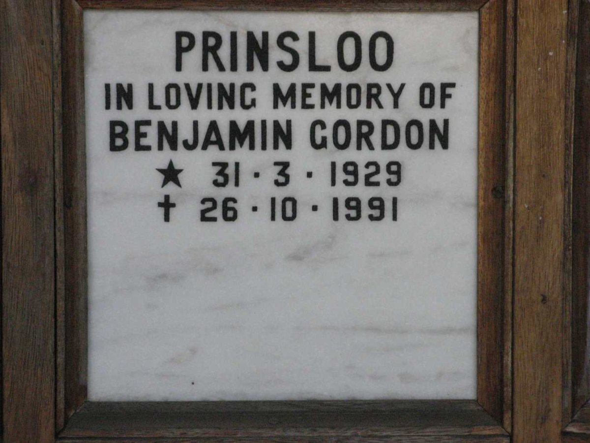 PRINSLOO Benjamin Gordon 1929-1991