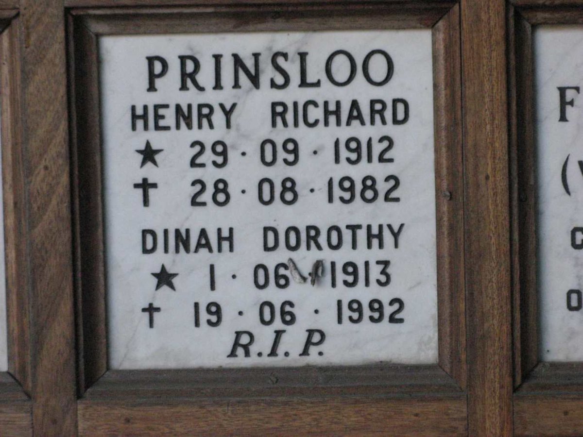 PRINSLOO Henry Richard 1912-1982 &amp; Dinah Dorothy 1913-1992