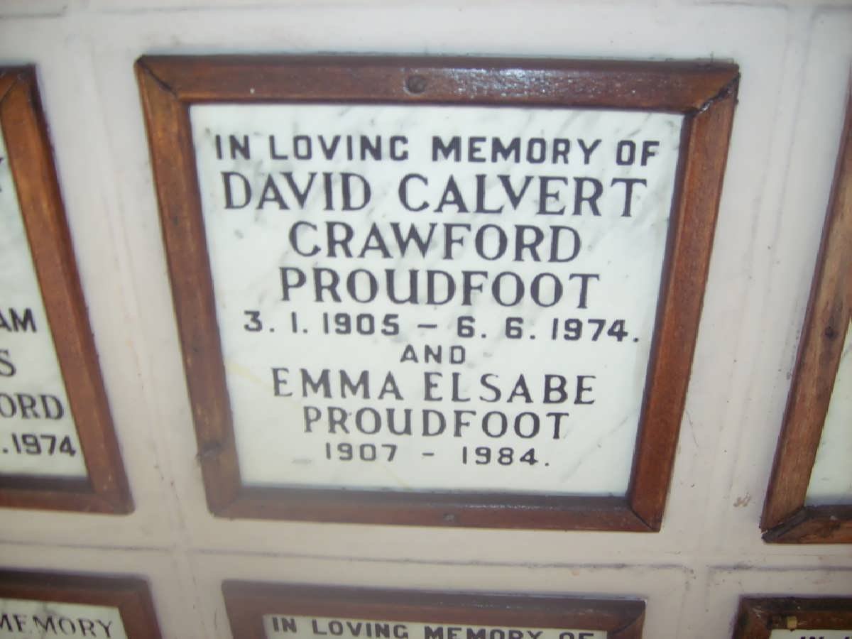 PROUDFOOT David Calvert Crawford 1905-1974 &amp; Emma Elsabe 1907-1984