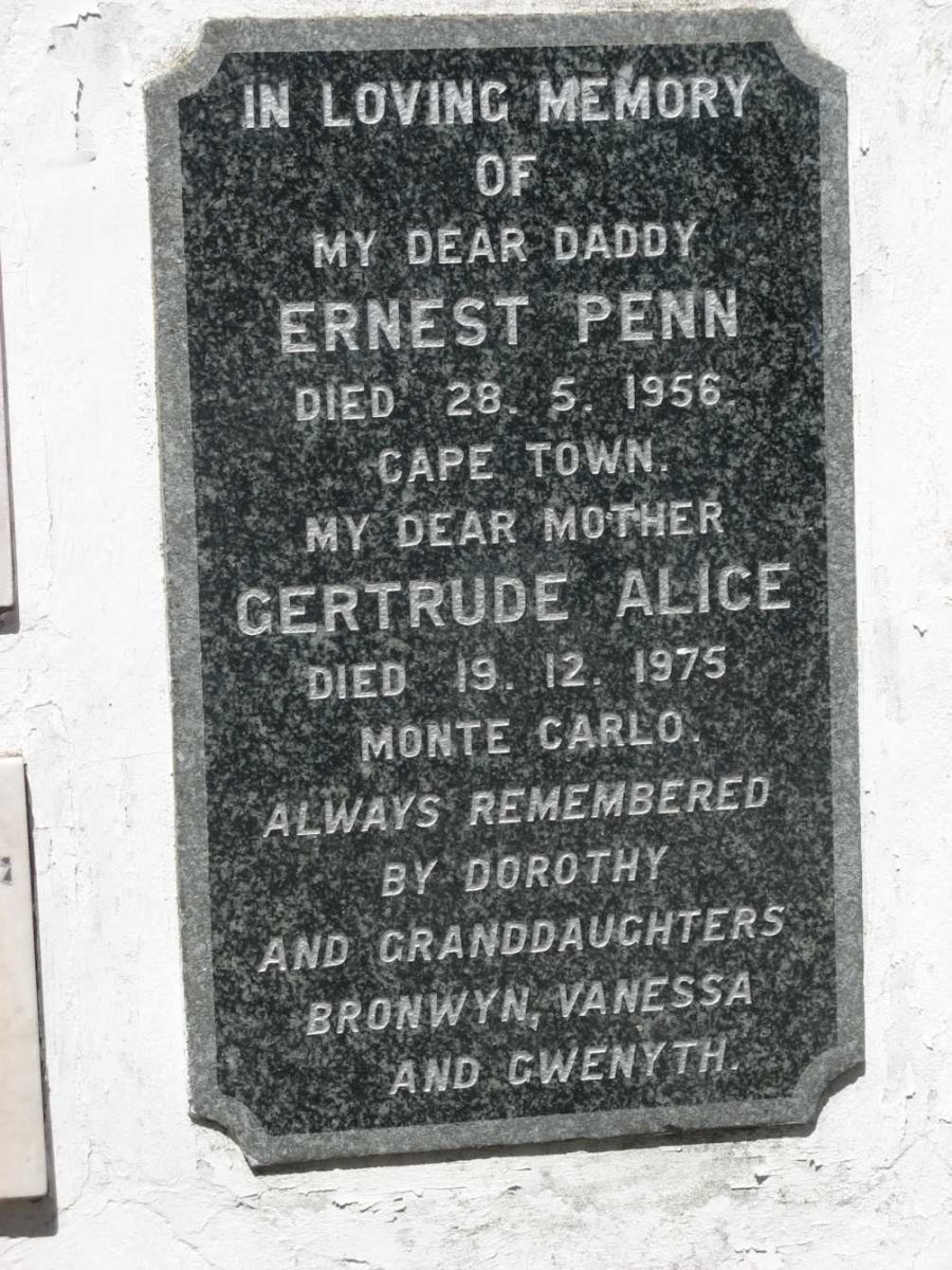 PENN Ernest  -1956  &amp; Gertrude Alice -1975