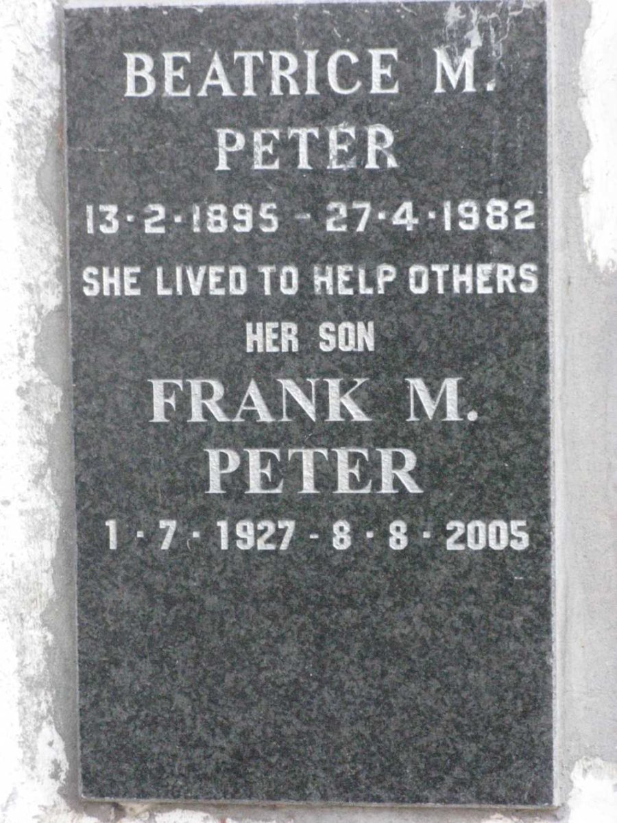 PETER Beatrice M. 1895-1982 :: PETER Frank M. 1927-2005