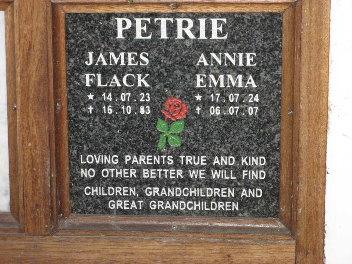 PETRIE James Flack 1923-1983 &amp; Annie Emma 1924-2007