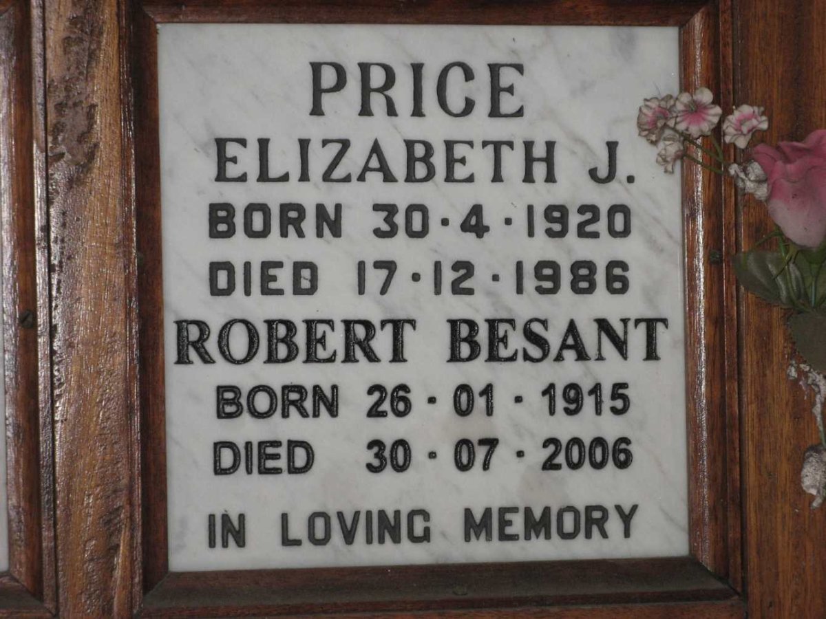 PRICE Robert Besant 1915-2006 &amp; Elizabeth J. 1920-1986