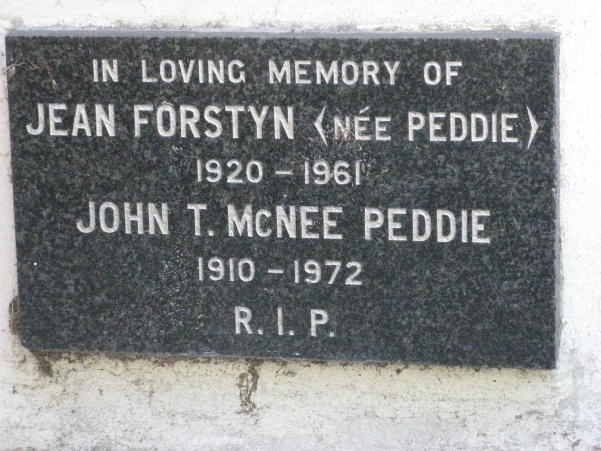 PEDDIE John McNee 1910-1972 :: FORSTYN Jean Forstyn nee PEDDIE 1920-1961