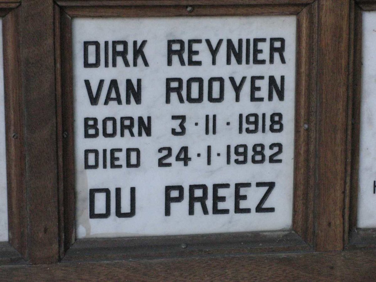 PREEZ Dirk Reynier van Rooyen, du 1918-1982