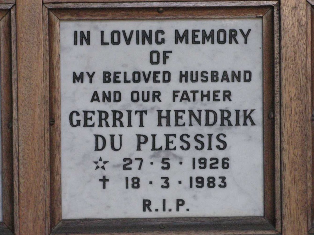 PLESSIS Gerrit Hendrik, du 1926-1983