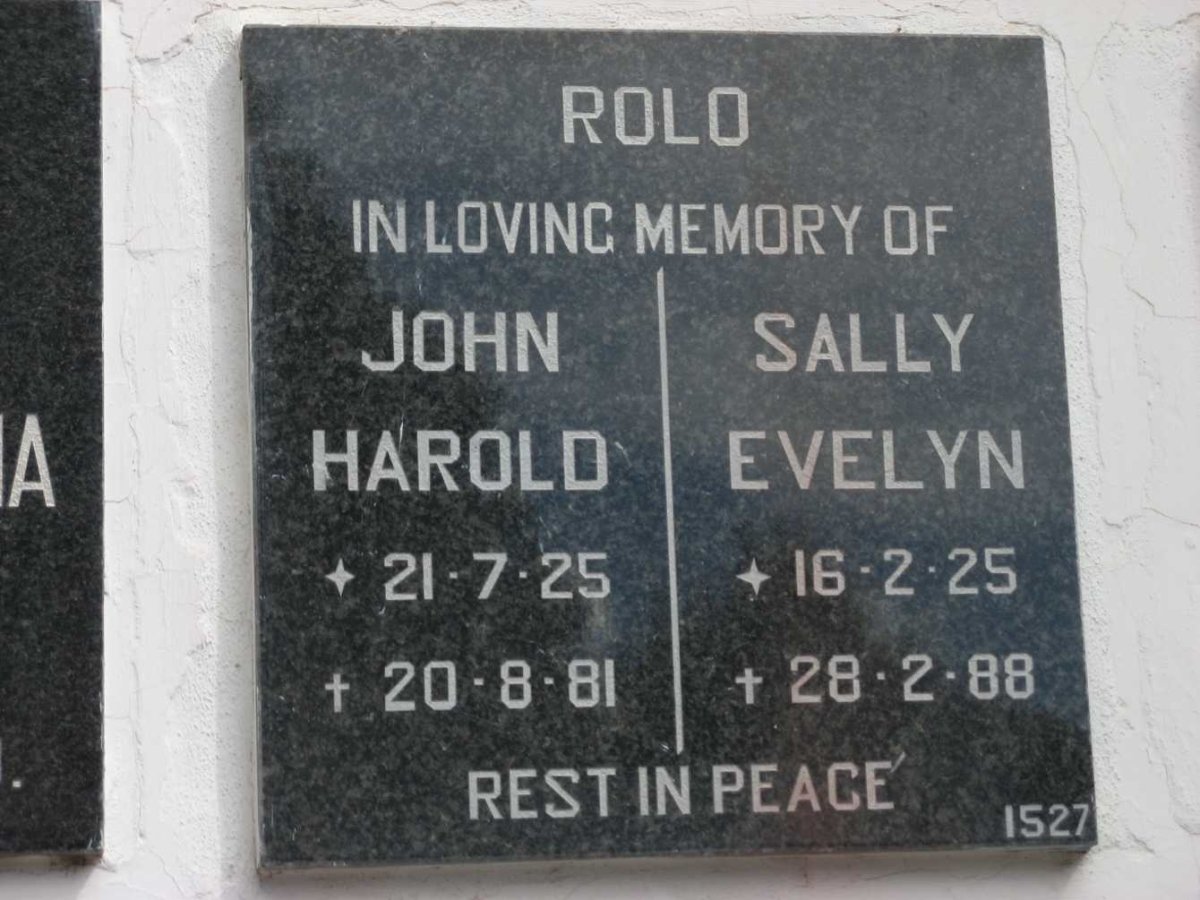 ROLO John Harold 1925-1981 &amp; Sally Evelyn 1925-1988