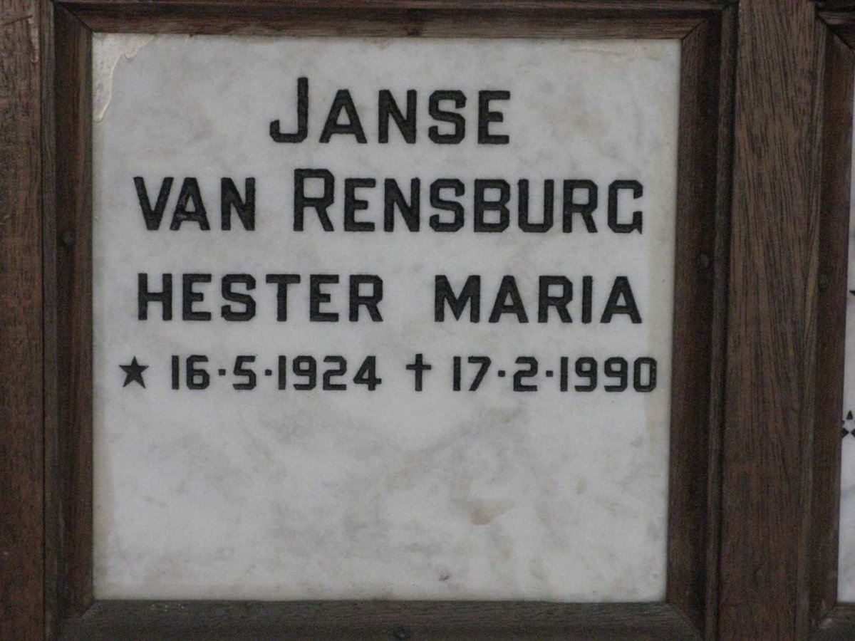 RENSBURG Hester Maria, Janse van 1924-1990
