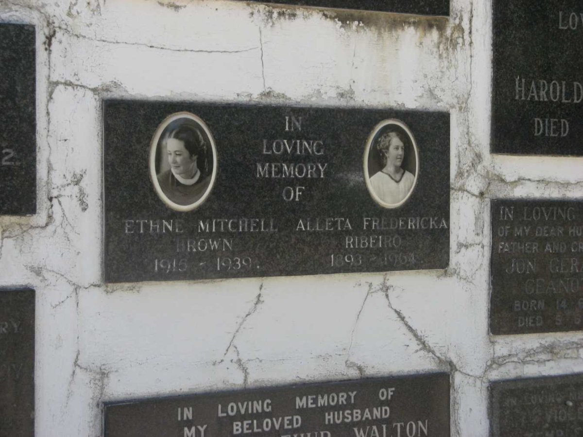 RIBEIRO Alleta Fredericka 1893-1964 :: BROWN Ethne Mitchell 1915-1939