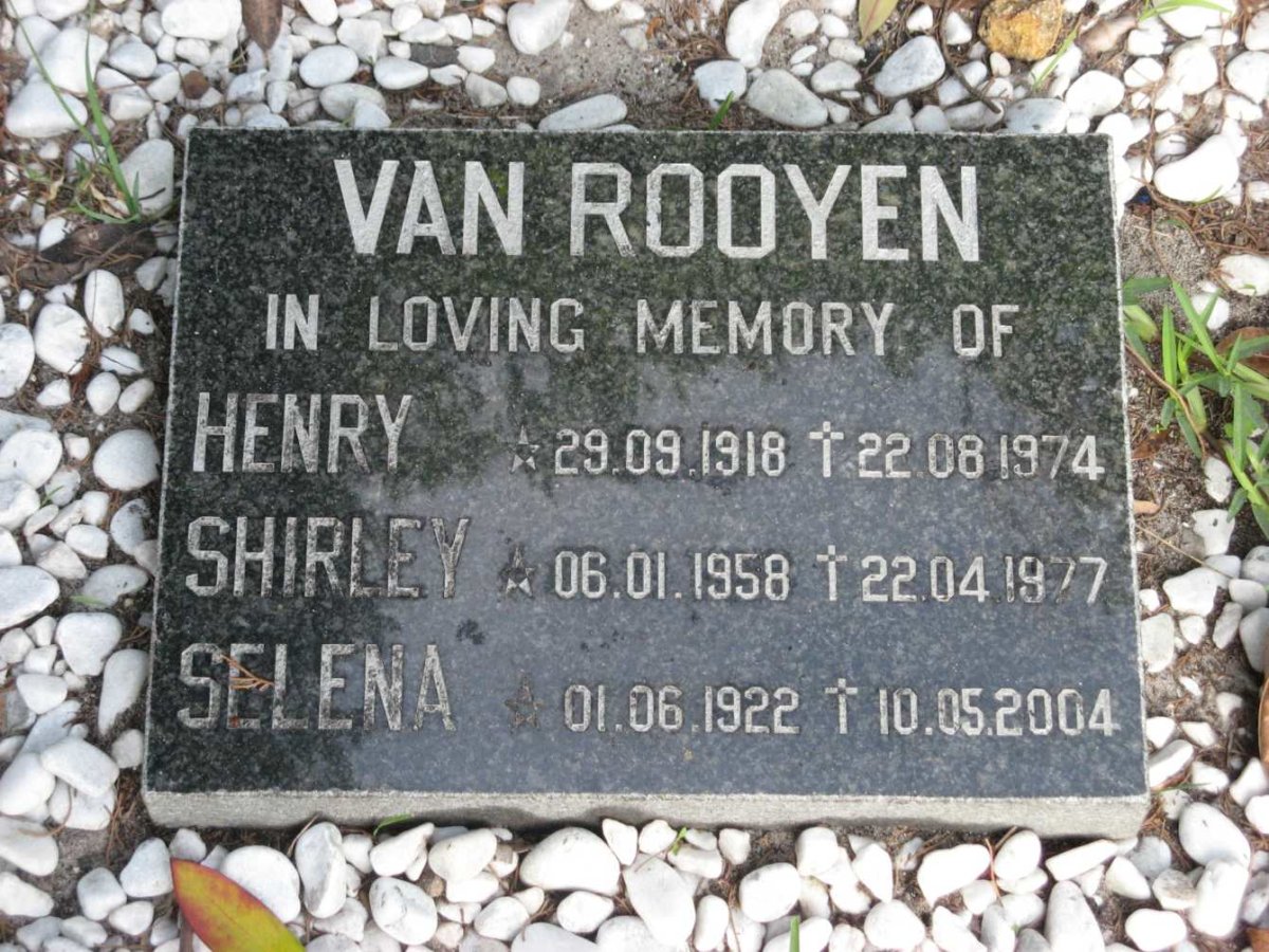 ROOYEN Henry, van 1918-1974 &amp; Selena 1922-2004 :: VAN ROOYEN Shirley 1958-1977