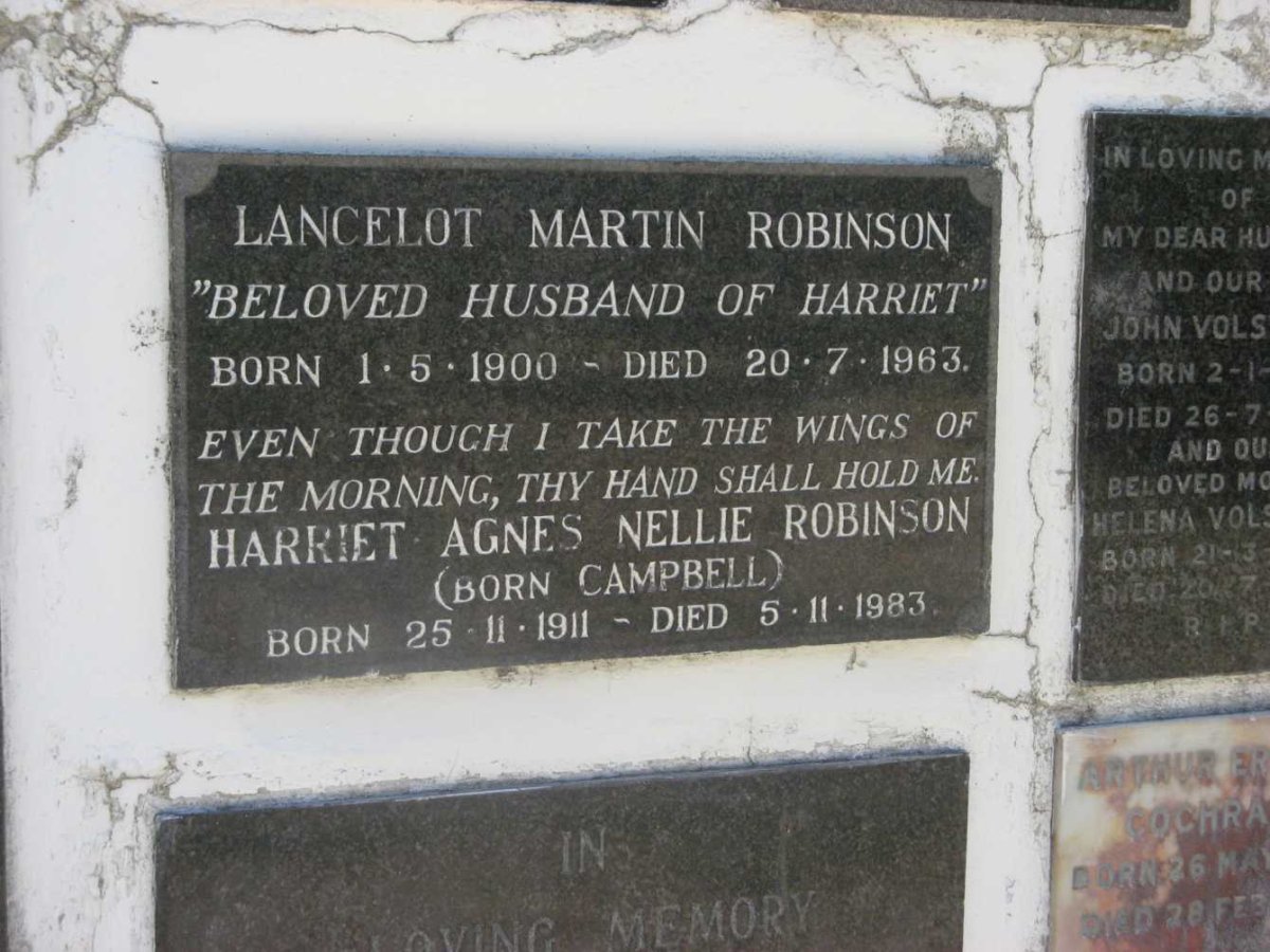 ROBINSON Lancelot Martin 1900-1963 &amp; Harriet Agnes Nellie CAMPBELL 1911-1983