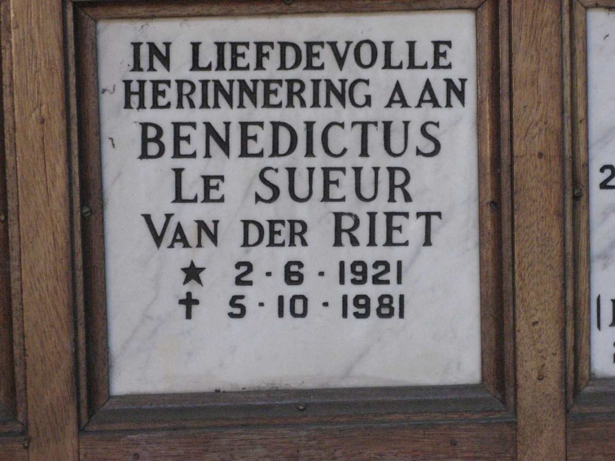 RIET Benedictus le Sueur, van der 1921-1981