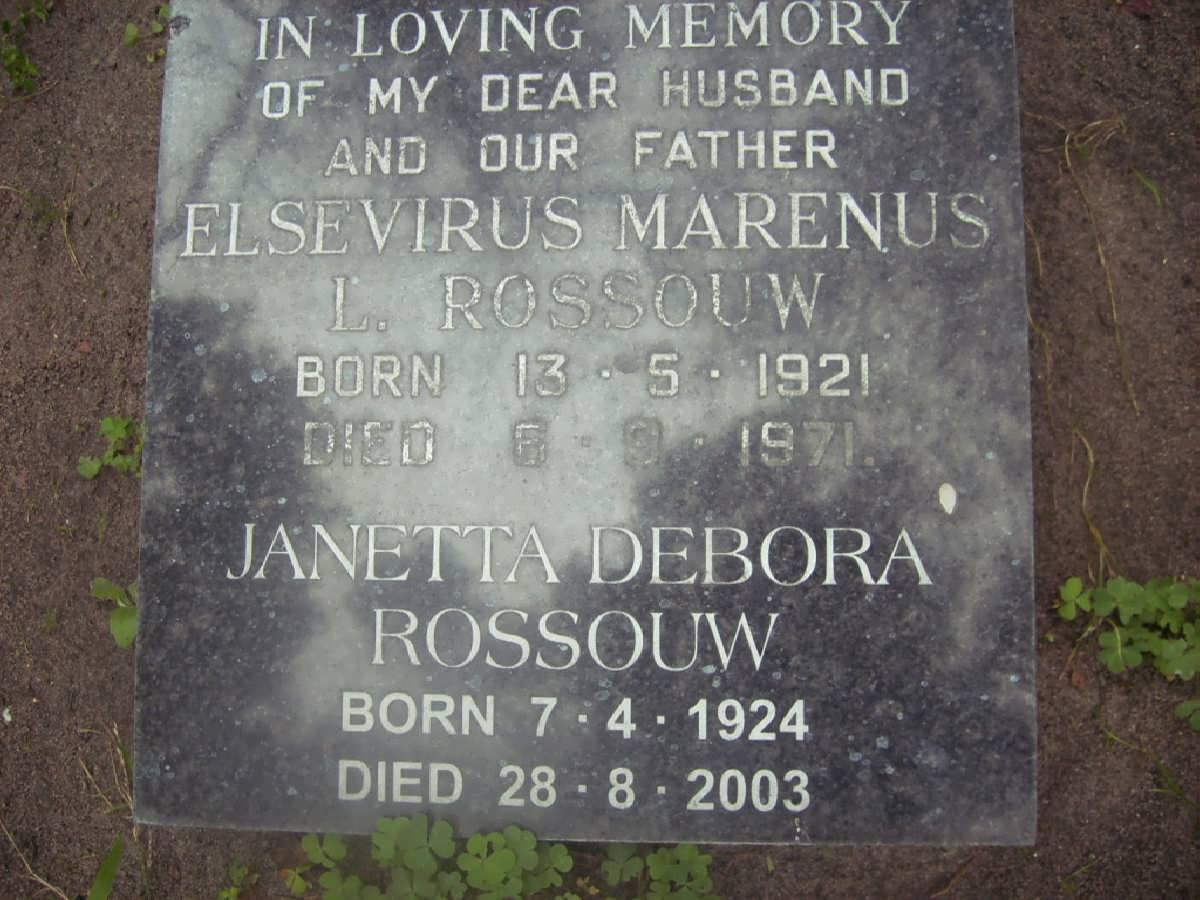 ROSSOUW Elsevirus Marenus 1921-1971 &amp; Janetta Debora 1924-2003