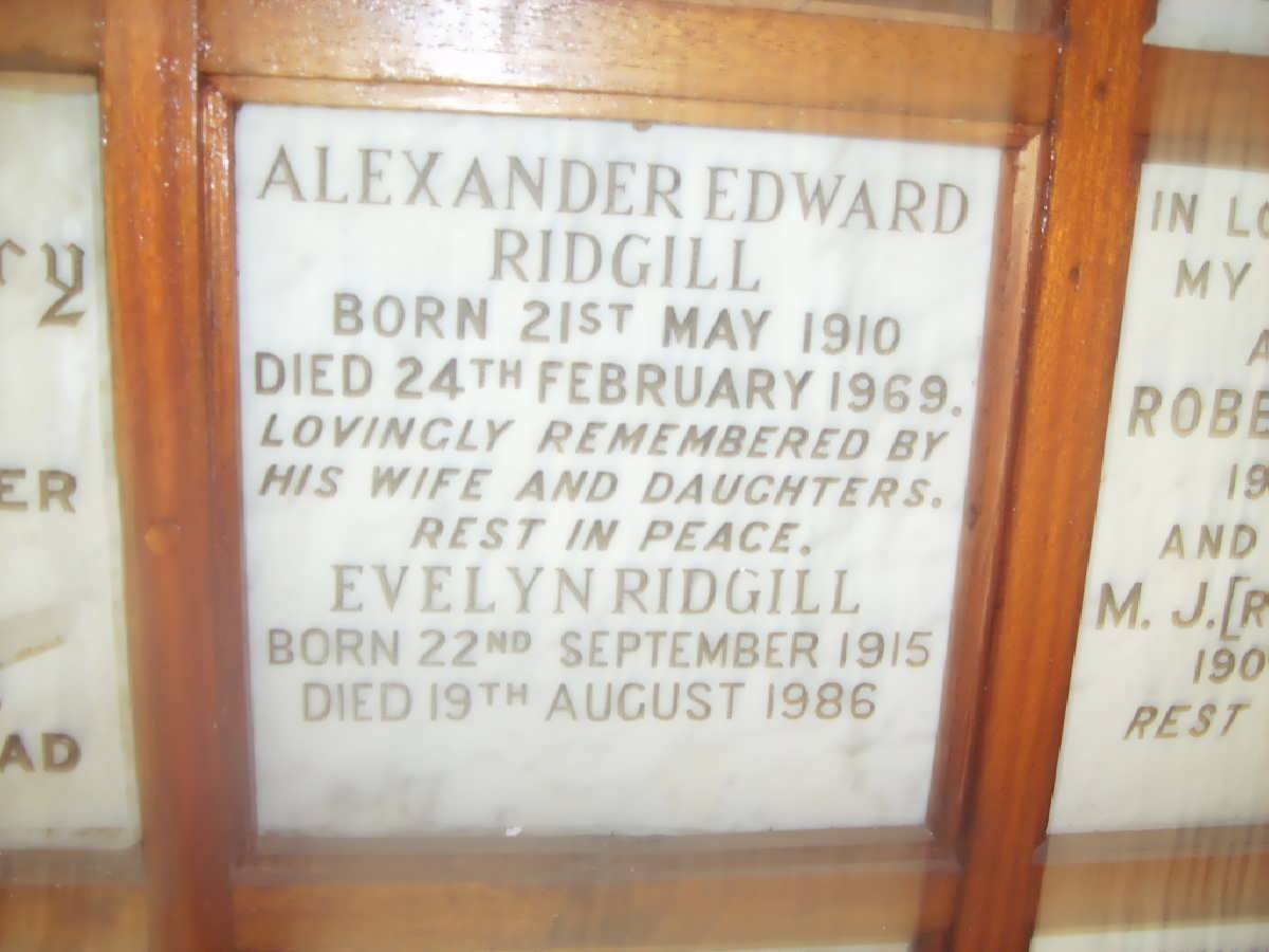 RIDGILL Alexander Edward 1910-1969 &amp; Evelyn 1915-1986