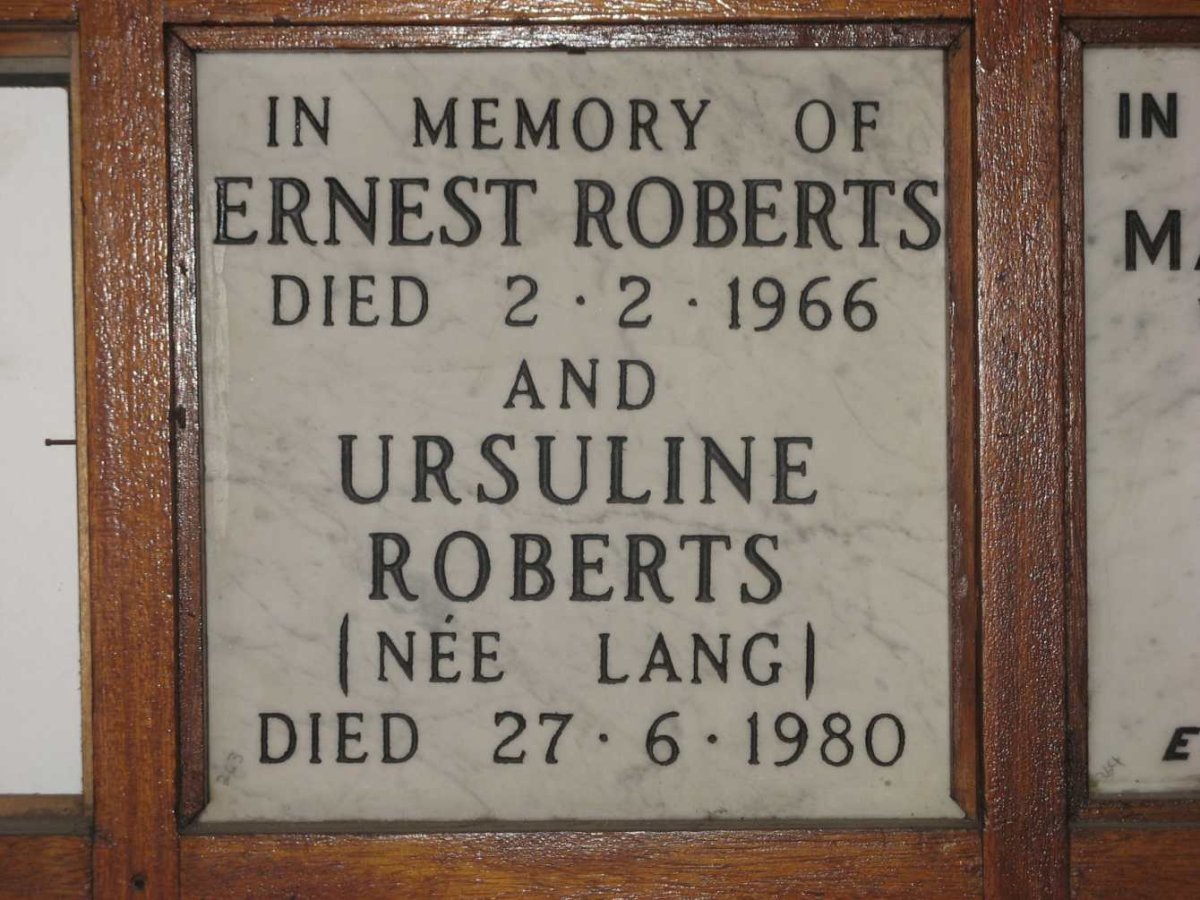 ROBERTS Ernest -1966 &amp; Ursuline LANG -1980