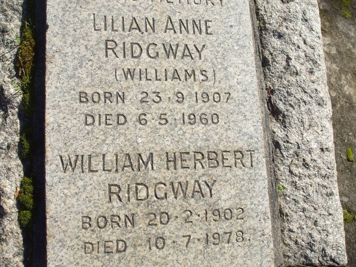 RIDGWAY William Herbert 1902-1978 &amp; LIlian Anne WILLIAMS 1907-1960