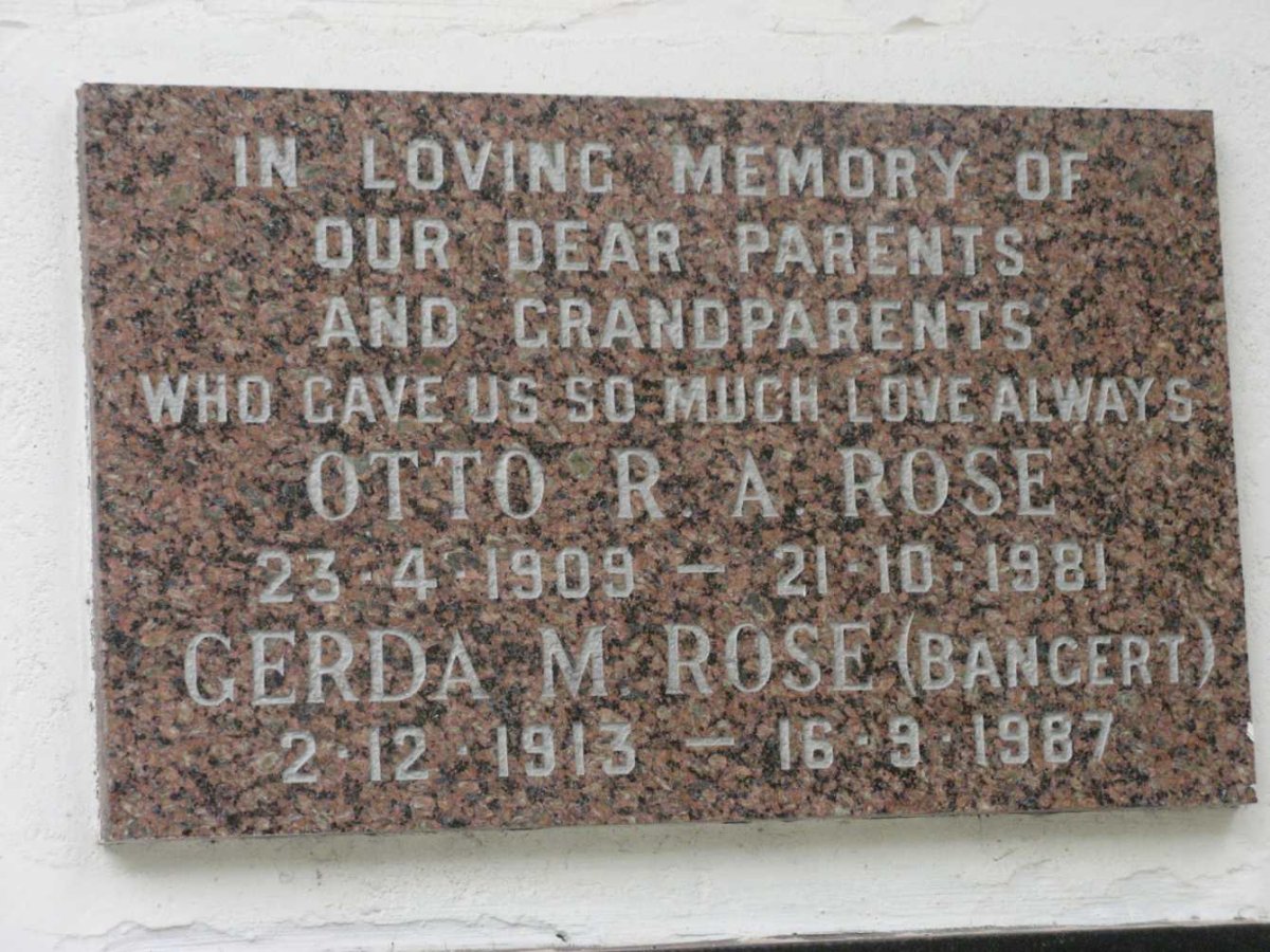 ROSE Otto R.A. 1909-1981 &amp; Gerda M. BANGERT 1913-1987