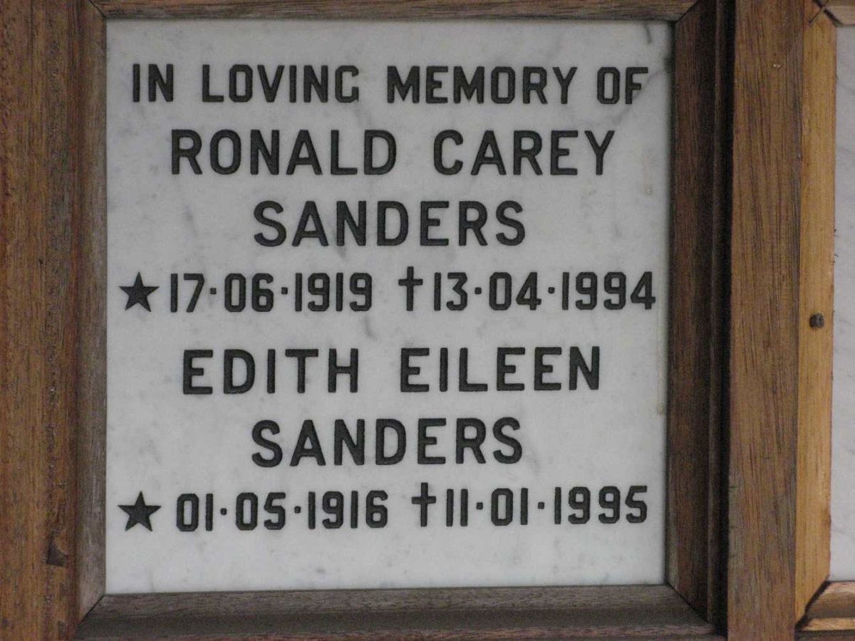SANDERS Ronald Carey 1919-1994 &amp; Edith Eileen 1916-1995