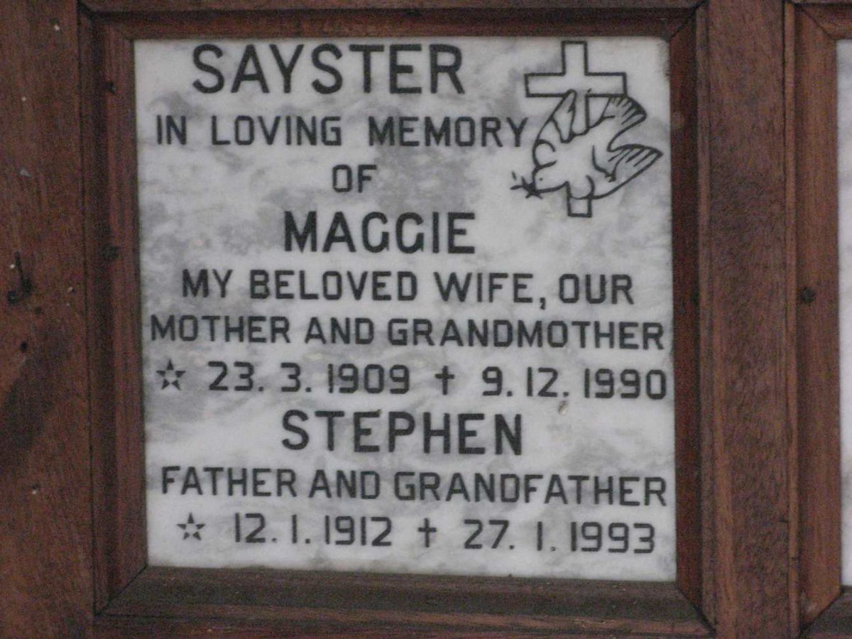 SAYSTER Stephen 1912-1993 &amp; Maggie 1909-1990
