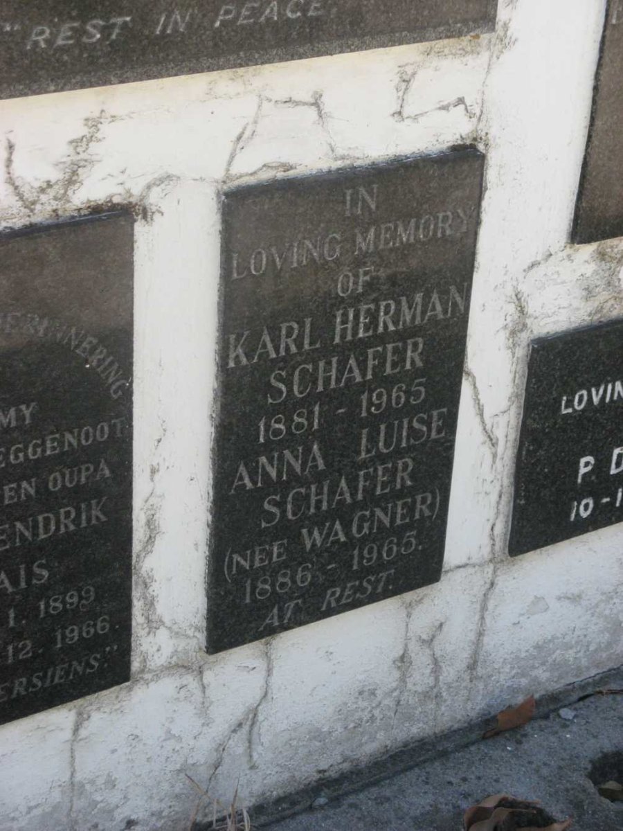 SCHAFER Karl Herman 1881-1965 &amp; Anna Luise WAGNER 1886-1965